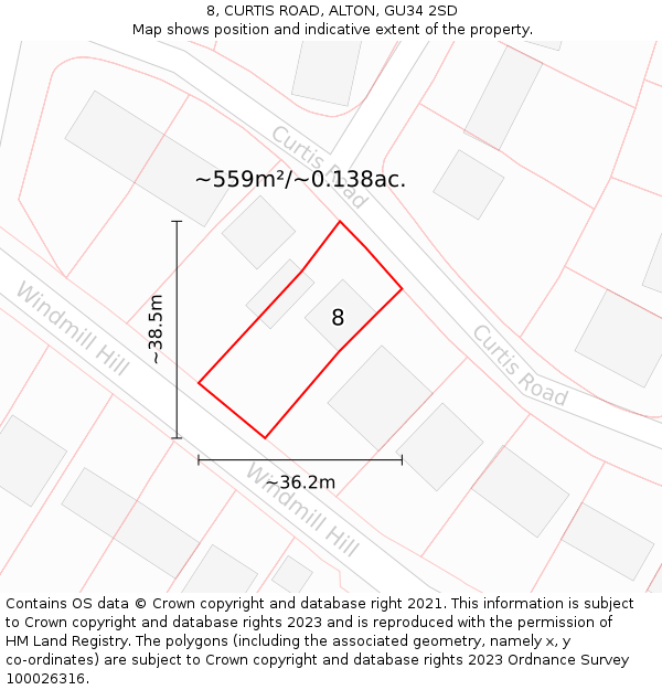 8, CURTIS ROAD, ALTON, GU34 2SD: Plot and title map