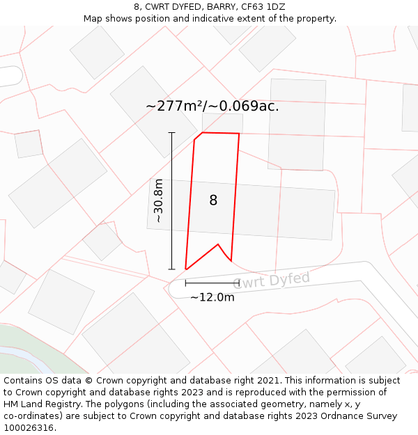 8, CWRT DYFED, BARRY, CF63 1DZ: Plot and title map