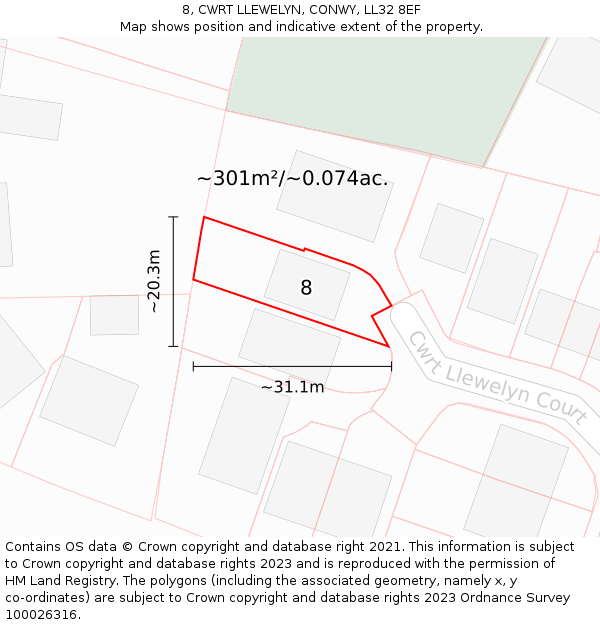 8, CWRT LLEWELYN, CONWY, LL32 8EF: Plot and title map