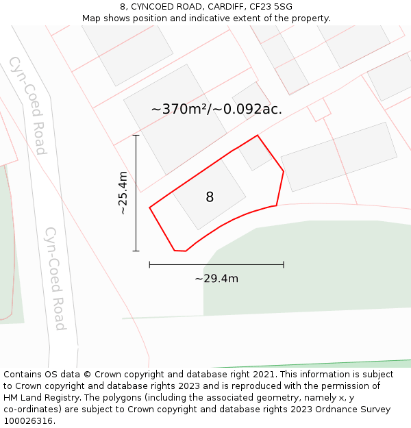8, CYNCOED ROAD, CARDIFF, CF23 5SG: Plot and title map