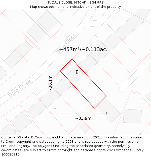 8, DALE CLOSE, HITCHIN, SG4 9AS: Plot and title map