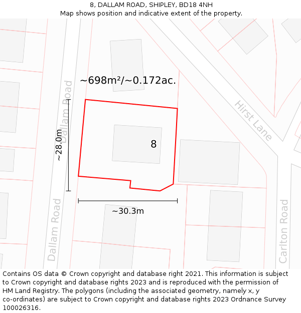 8, DALLAM ROAD, SHIPLEY, BD18 4NH: Plot and title map