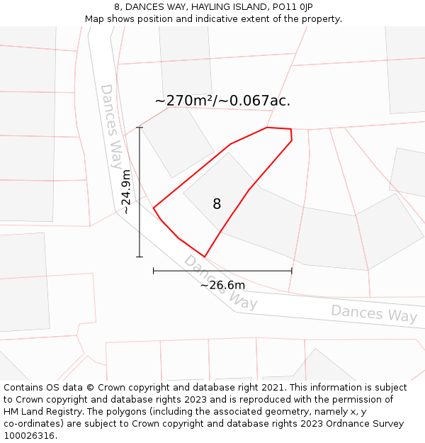 8, DANCES WAY, HAYLING ISLAND, PO11 0JP: Plot and title map