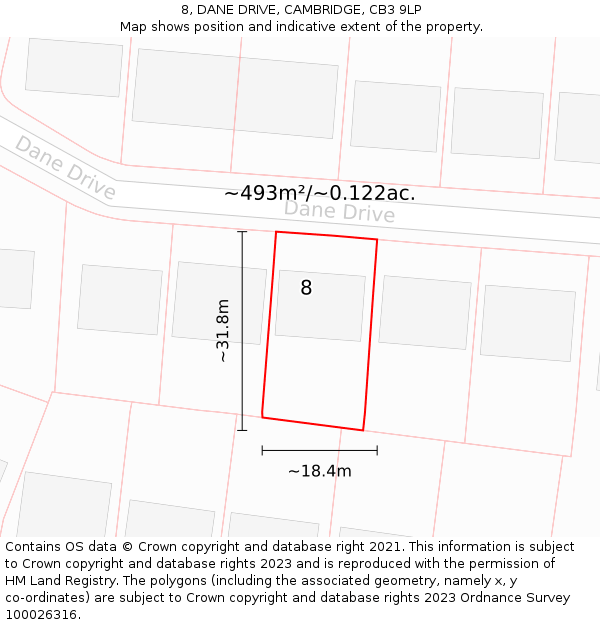 8, DANE DRIVE, CAMBRIDGE, CB3 9LP: Plot and title map