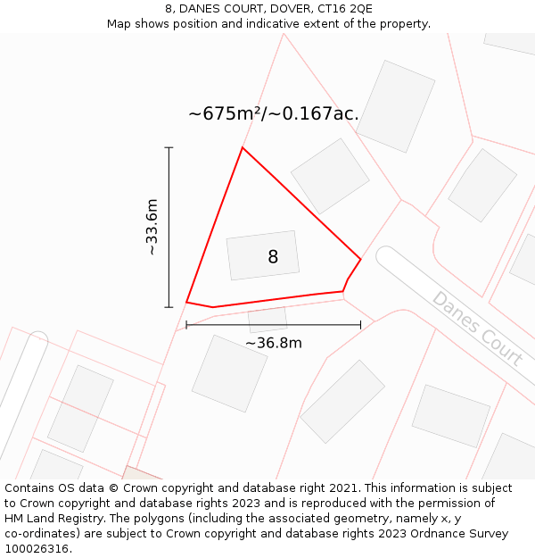 8, DANES COURT, DOVER, CT16 2QE: Plot and title map