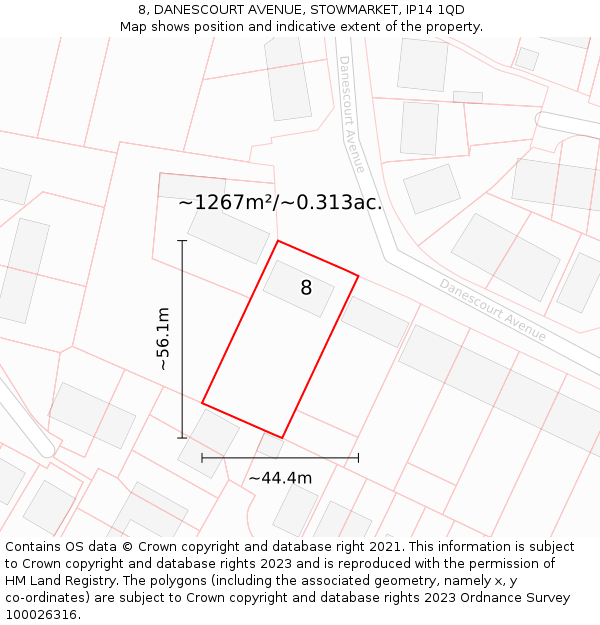 8, DANESCOURT AVENUE, STOWMARKET, IP14 1QD: Plot and title map