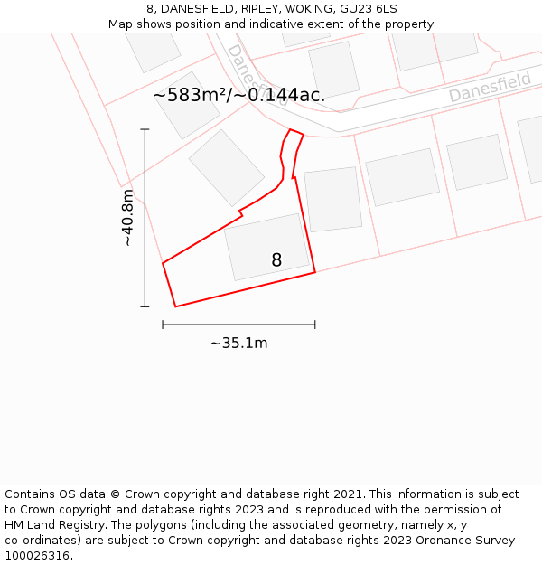 8, DANESFIELD, RIPLEY, WOKING, GU23 6LS: Plot and title map