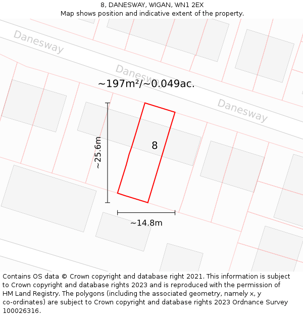 8, DANESWAY, WIGAN, WN1 2EX: Plot and title map