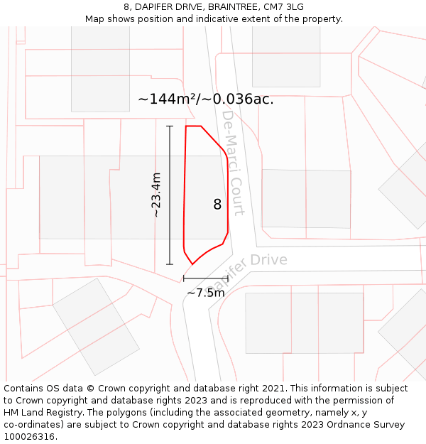 8, DAPIFER DRIVE, BRAINTREE, CM7 3LG: Plot and title map