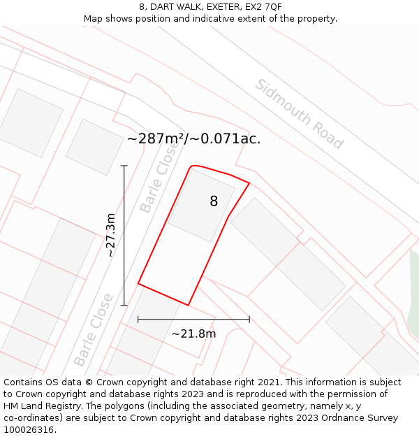 8, DART WALK, EXETER, EX2 7QF: Plot and title map