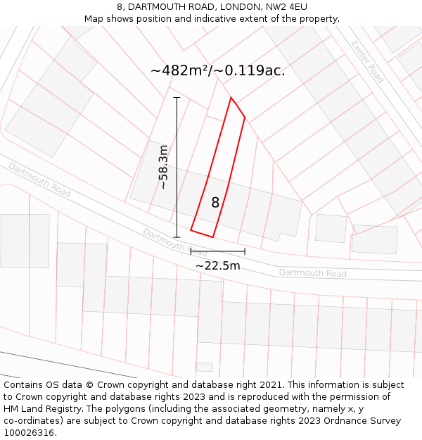 8, DARTMOUTH ROAD, LONDON, NW2 4EU: Plot and title map