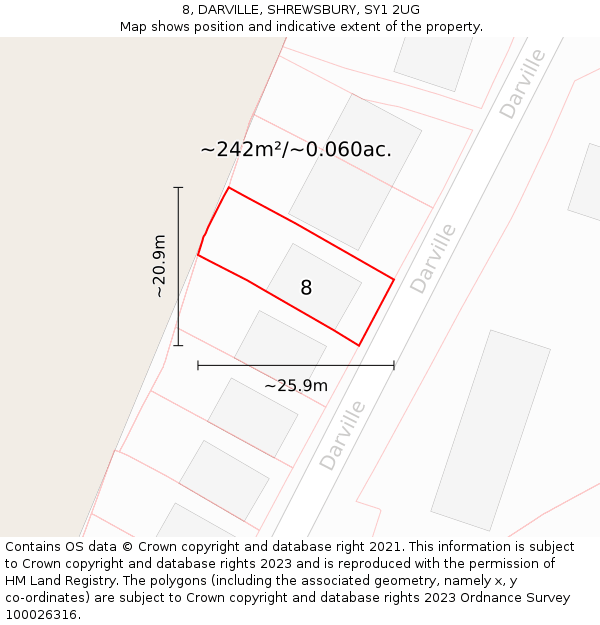 8, DARVILLE, SHREWSBURY, SY1 2UG: Plot and title map