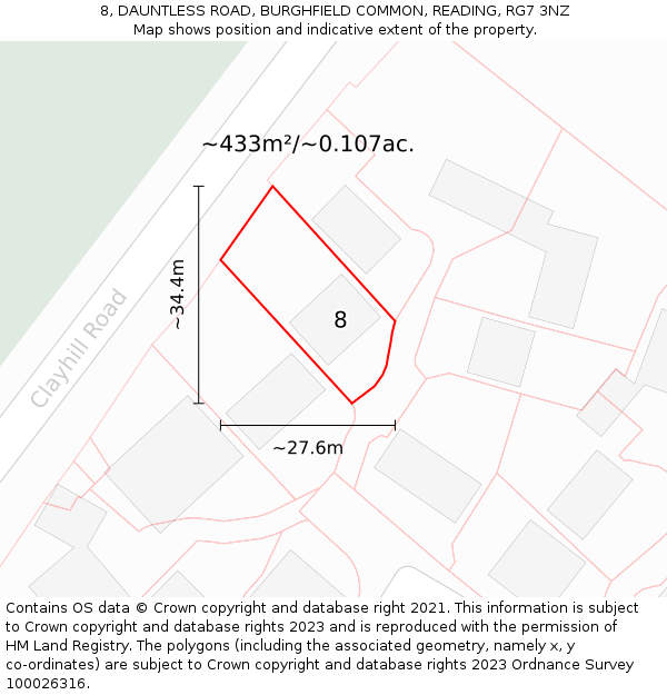 8, DAUNTLESS ROAD, BURGHFIELD COMMON, READING, RG7 3NZ: Plot and title map