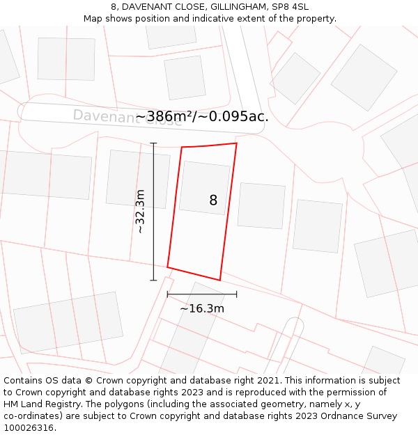 8, DAVENANT CLOSE, GILLINGHAM, SP8 4SL: Plot and title map