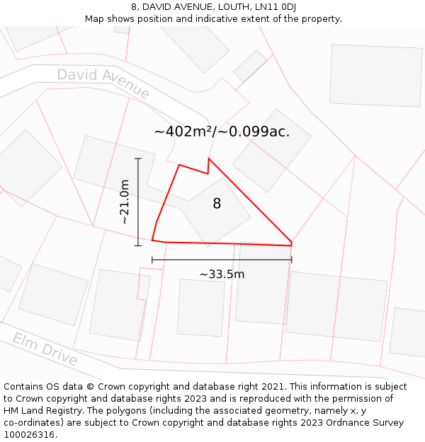 8, DAVID AVENUE, LOUTH, LN11 0DJ: Plot and title map