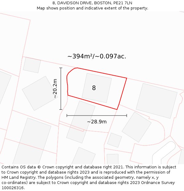 8, DAVIDSON DRIVE, BOSTON, PE21 7LN: Plot and title map