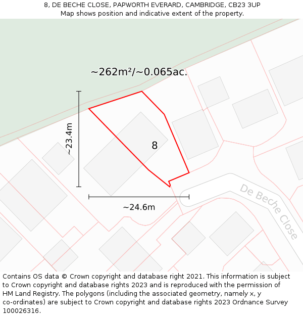 8, DE BECHE CLOSE, PAPWORTH EVERARD, CAMBRIDGE, CB23 3UP: Plot and title map