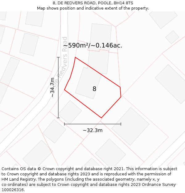 8, DE REDVERS ROAD, POOLE, BH14 8TS: Plot and title map