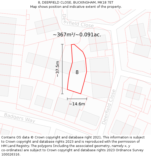 8, DEERFIELD CLOSE, BUCKINGHAM, MK18 7ET: Plot and title map