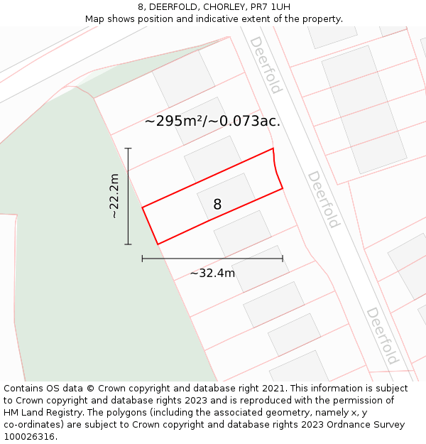 8, DEERFOLD, CHORLEY, PR7 1UH: Plot and title map