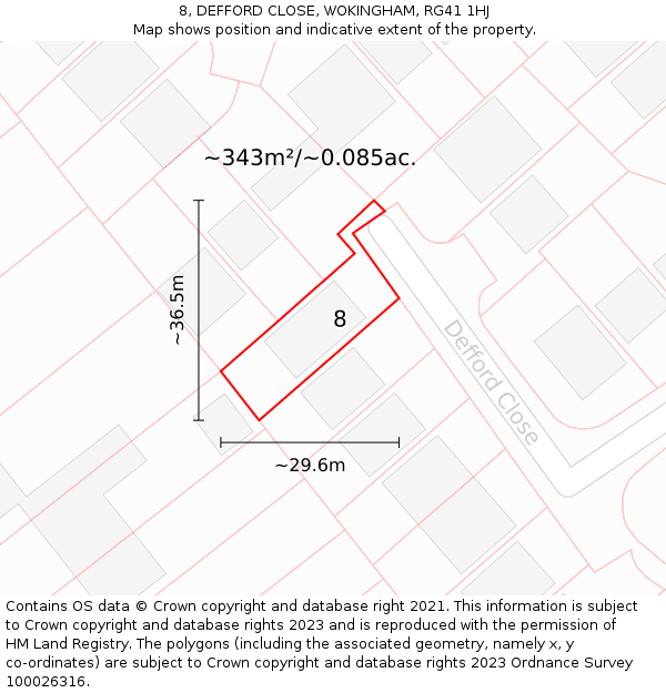 8, DEFFORD CLOSE, WOKINGHAM, RG41 1HJ: Plot and title map