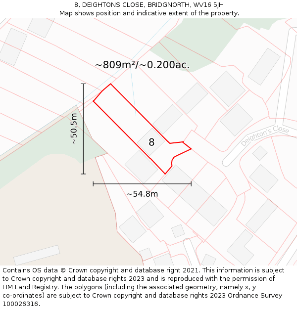 8, DEIGHTONS CLOSE, BRIDGNORTH, WV16 5JH: Plot and title map