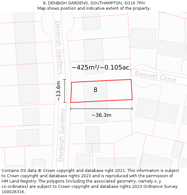 8, DENBIGH GARDENS, SOUTHAMPTON, SO16 7PH: Plot and title map