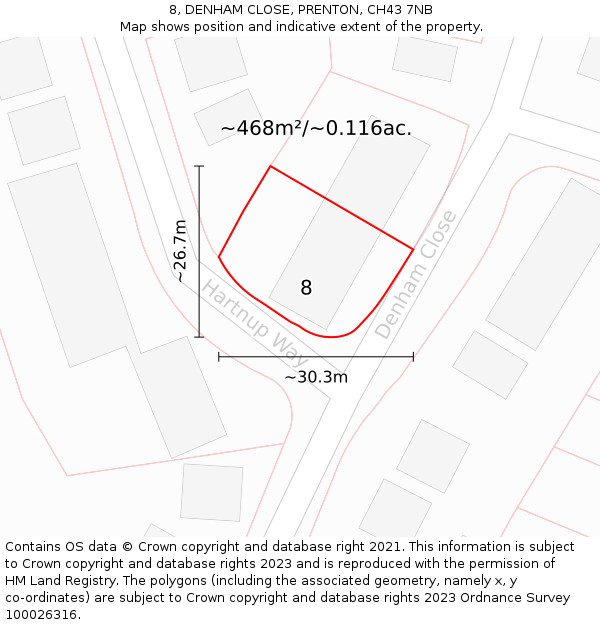 8, DENHAM CLOSE, PRENTON, CH43 7NB: Plot and title map