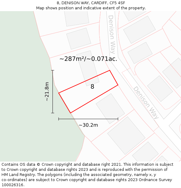 8, DENISON WAY, CARDIFF, CF5 4SF: Plot and title map