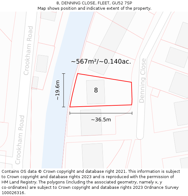 8, DENNING CLOSE, FLEET, GU52 7SP: Plot and title map