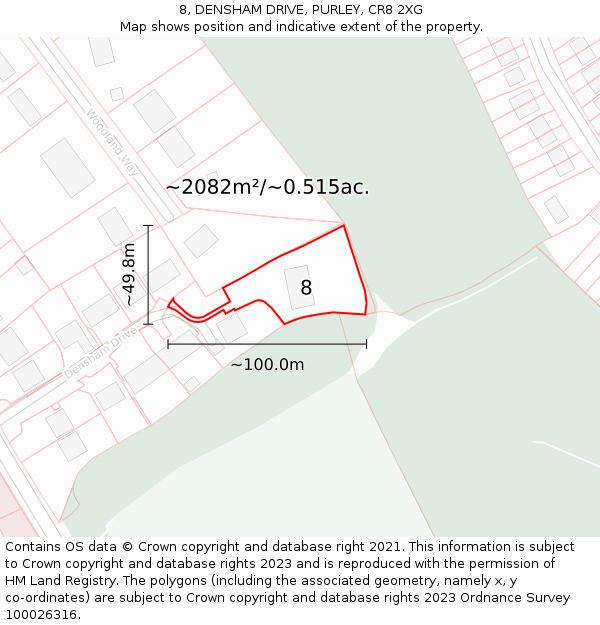 8, DENSHAM DRIVE, PURLEY, CR8 2XG: Plot and title map