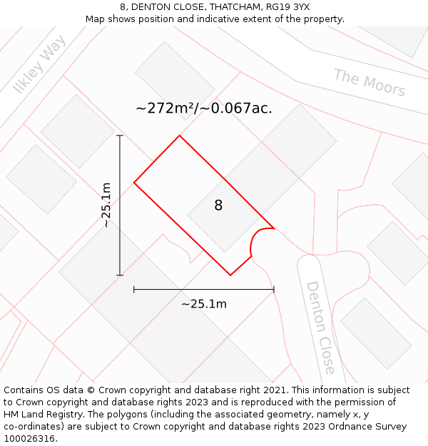 8, DENTON CLOSE, THATCHAM, RG19 3YX: Plot and title map