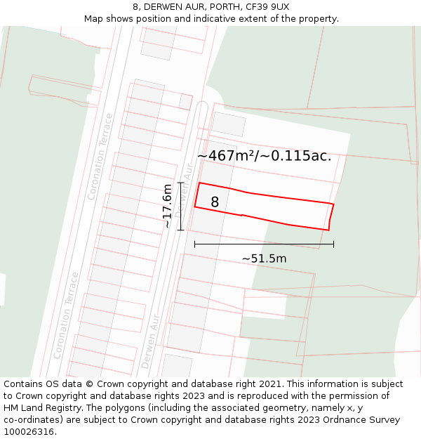 8, DERWEN AUR, PORTH, CF39 9UX: Plot and title map