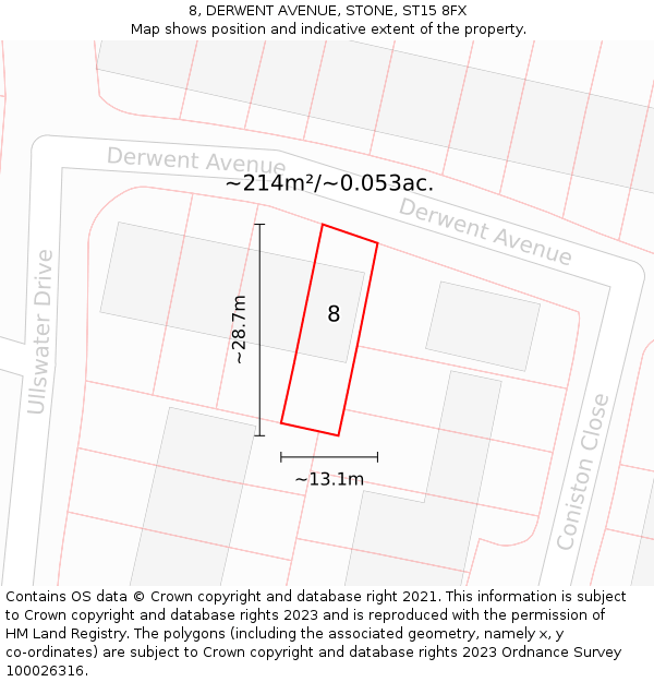 8, DERWENT AVENUE, STONE, ST15 8FX: Plot and title map