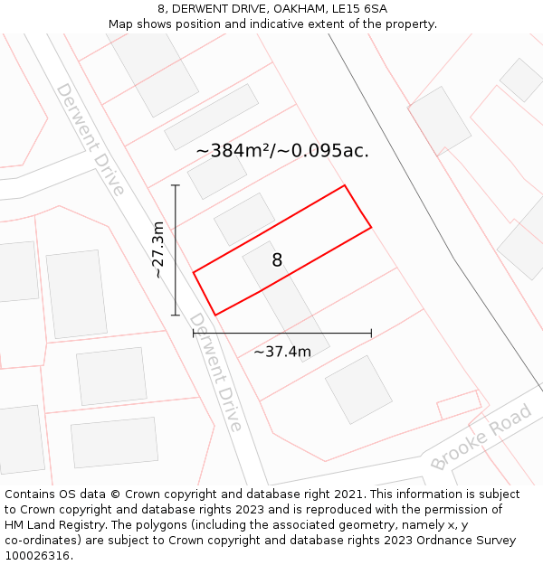 8, DERWENT DRIVE, OAKHAM, LE15 6SA: Plot and title map