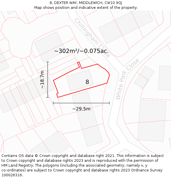 8, DEXTER WAY, MIDDLEWICH, CW10 9GJ: Plot and title map