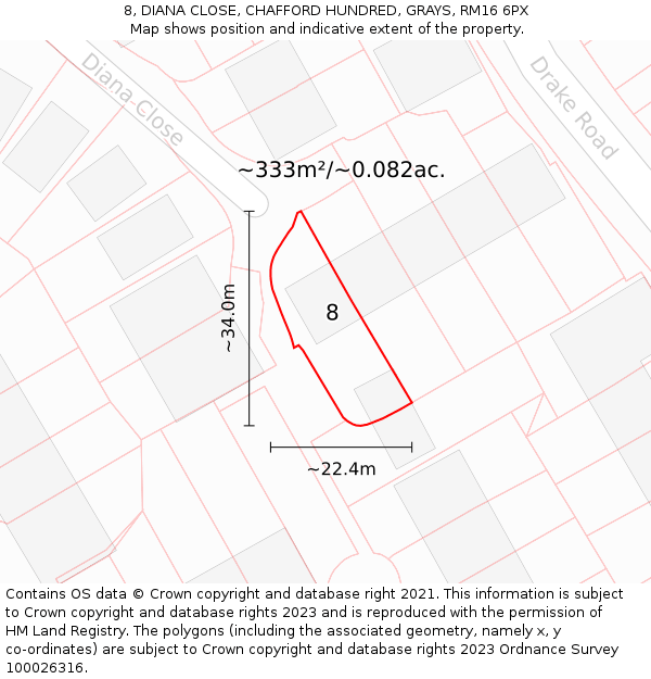 8, DIANA CLOSE, CHAFFORD HUNDRED, GRAYS, RM16 6PX: Plot and title map