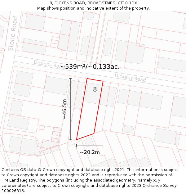 8, DICKENS ROAD, BROADSTAIRS, CT10 1DX: Plot and title map