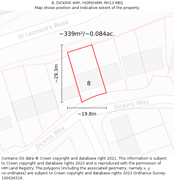 8, DICKINS WAY, HORSHAM, RH13 6BQ: Plot and title map