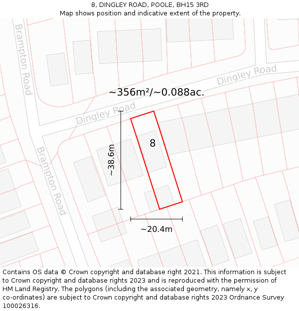 8, DINGLEY ROAD, POOLE, BH15 3RD: Plot and title map