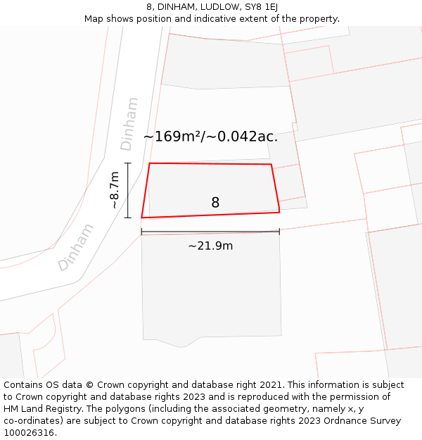 8, DINHAM, LUDLOW, SY8 1EJ: Plot and title map