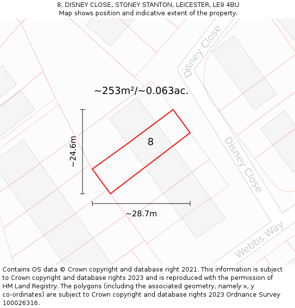 8, DISNEY CLOSE, STONEY STANTON, LEICESTER, LE9 4BU: Plot and title map