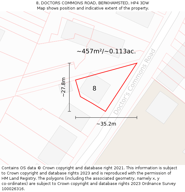 8, DOCTORS COMMONS ROAD, BERKHAMSTED, HP4 3DW: Plot and title map