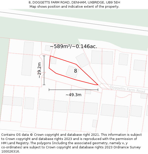 8, DOGGETTS FARM ROAD, DENHAM, UXBRIDGE, UB9 5EH: Plot and title map