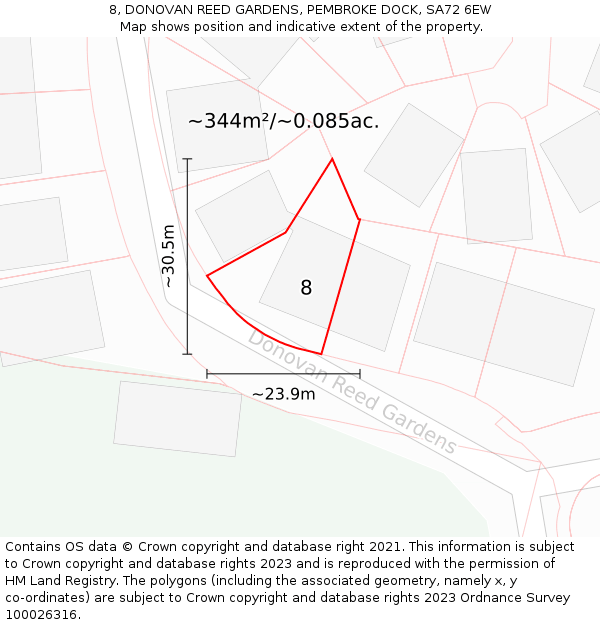 8, DONOVAN REED GARDENS, PEMBROKE DOCK, SA72 6EW: Plot and title map