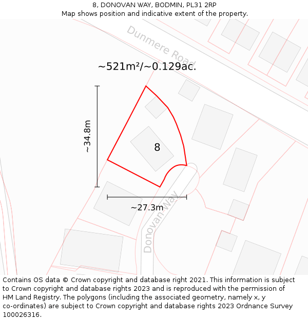 8, DONOVAN WAY, BODMIN, PL31 2RP: Plot and title map