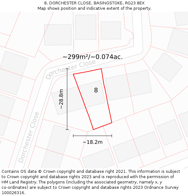 8, DORCHESTER CLOSE, BASINGSTOKE, RG23 8EX: Plot and title map