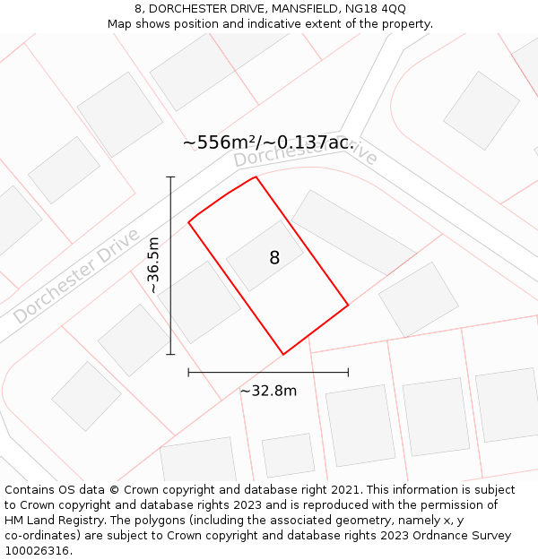 8, DORCHESTER DRIVE, MANSFIELD, NG18 4QQ: Plot and title map