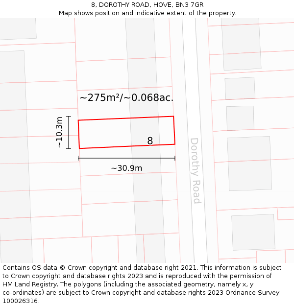 8, DOROTHY ROAD, HOVE, BN3 7GR: Plot and title map