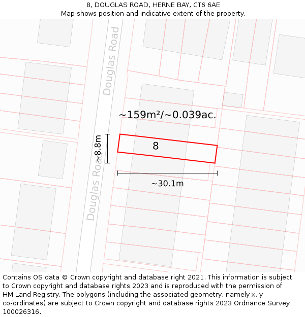 8, DOUGLAS ROAD, HERNE BAY, CT6 6AE: Plot and title map